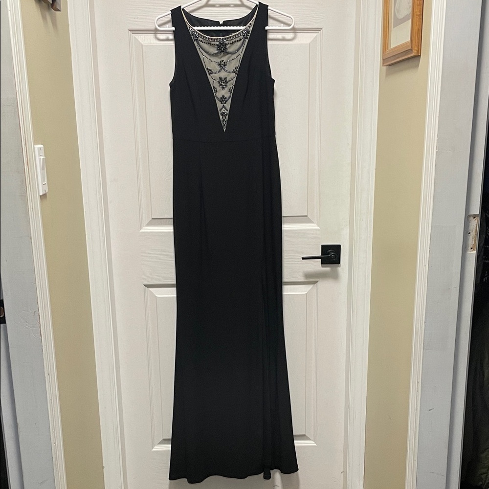 Adrianna Papell |Black | Maxi Dress | Nude Lace/Beaded V Insert | Long | Size 4